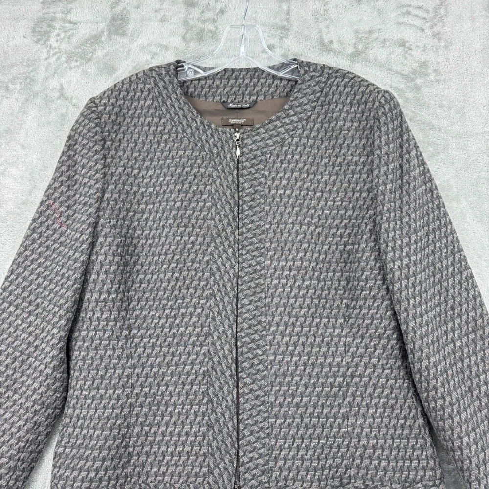 Santorelli Blazer Womens 14 Wool Full Zip Career Classic Lined Lightweight Brown